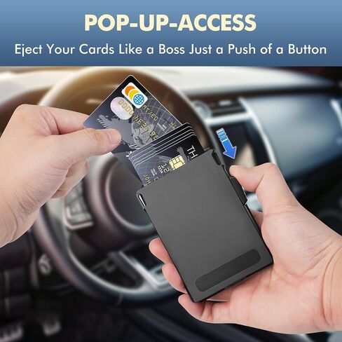 Minimalist Wallet for Men,Slim RFID Blocking Bifold Wallet Credit Card Holder Aluminum Pop-Up Card Case with Money Clip (Carbon Fiber Black) in Saudi Arabia