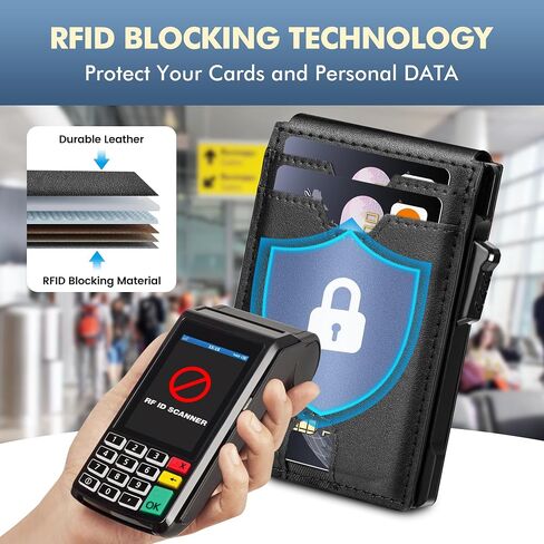 Minimalist Wallet for Men,Slim RFID Blocking Bifold Wallet Credit Card Holder Aluminum Pop-Up Card Case with Money Clip (Carbon Fiber Black) in Saudi Arabia