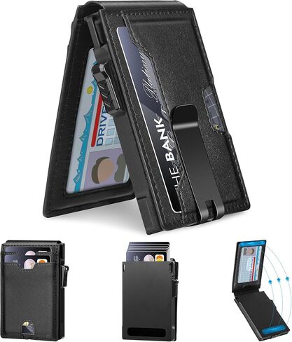 Minimalist Wallet for Men,Slim RFID Blocking Bifold Wallet Credit Card Holder Aluminum Pop-Up Card Case with Money Clip (Carbon Fiber Black) in Saudi Arabia
