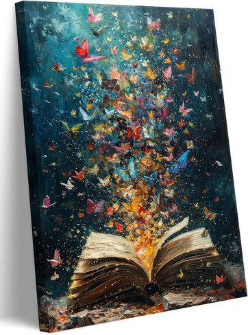 Colorful Butterfly Canvas Wall Art Retro Books Oil Painting Style Wall Decor Picture Butterflies Exploding in Books Poster Print for Library Reading Room Bedroom Modern Reading Concept Home Decoration in Saudi Arabia