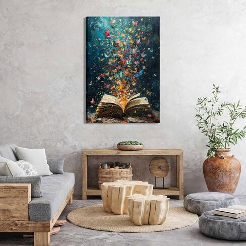 Colorful Butterfly Canvas Wall Art Retro Books Oil Painting Style Wall Decor Picture Butterflies Exploding in Books Poster Print for Library Reading Room Bedroom Modern Reading Concept Home Decoration in Saudi Arabia