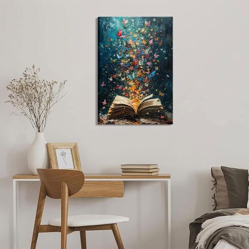 Colorful Butterfly Canvas Wall Art Retro Books Oil Painting Style Wall Decor Picture Butterflies Exploding in Books Poster Print for Library Reading Room Bedroom Modern Reading Concept Home Decoration in Saudi Arabia