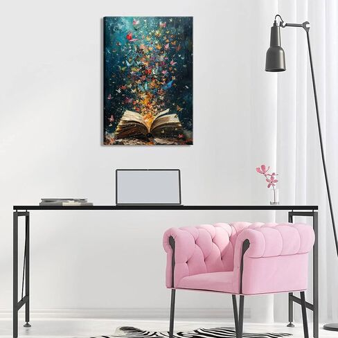 Colorful Butterfly Canvas Wall Art Retro Books Oil Painting Style Wall Decor Picture Butterflies Exploding in Books Poster Print for Library Reading Room Bedroom Modern Reading Concept Home Decoration in Saudi Arabia