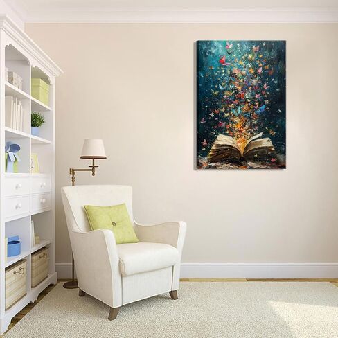 Colorful Butterfly Canvas Wall Art Retro Books Oil Painting Style Wall Decor Picture Butterflies Exploding in Books Poster Print for Library Reading Room Bedroom Modern Reading Concept Home Decoration in Saudi Arabia