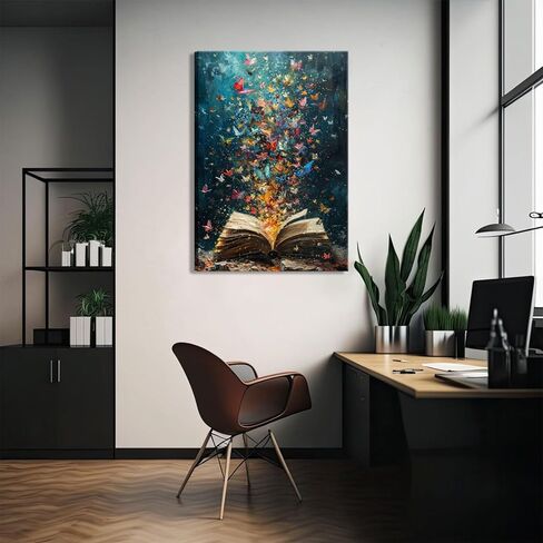 Colorful Butterfly Canvas Wall Art Retro Books Oil Painting Style Wall Decor Picture Butterflies Exploding in Books Poster Print for Library Reading Room Bedroom Modern Reading Concept Home Decoration in Saudi Arabia