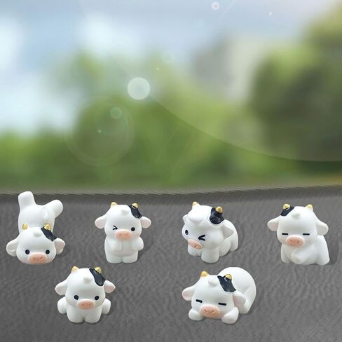 6pcs Cow Cow Car Car Car الخلفية الحلي المرآة ، مجموعة زخرفة لوحة القيادة المضحكة للسيارات ، الديكور وحدة التحكم في مركزية الراتنجات المصغرة ، الملحقات الداخلية للتمييز الكاريكاتوري للنساء للنساء (أبيض) in Kuwait