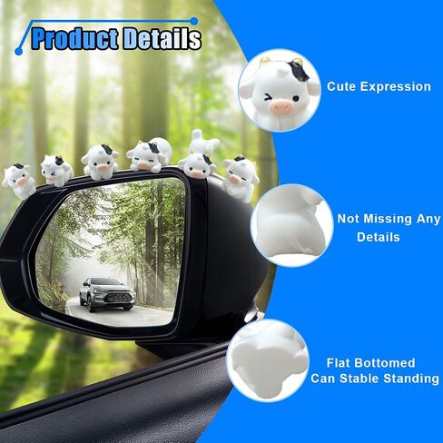 6pcs Cow Cow Car Car Car الخلفية الحلي المرآة ، مجموعة زخرفة لوحة القيادة المضحكة للسيارات ، الديكور وحدة التحكم في مركزية الراتنجات المصغرة ، الملحقات الداخلية للتمييز الكاريكاتوري للنساء للنساء (أبيض) in Kuwait