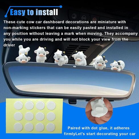6pcs Cow Cow Car Car Car الخلفية الحلي المرآة ، مجموعة زخرفة لوحة القيادة المضحكة للسيارات ، الديكور وحدة التحكم في مركزية الراتنجات المصغرة ، الملحقات الداخلية للتمييز الكاريكاتوري للنساء للنساء (أبيض) in Kuwait