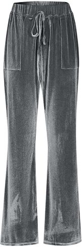 Hvyesh Velvet Pants Women Lounge Comfy Womens Velour Flare Pants Casual Pants Wide Leg High Waisted Drawstring with Pockets in Kuwait