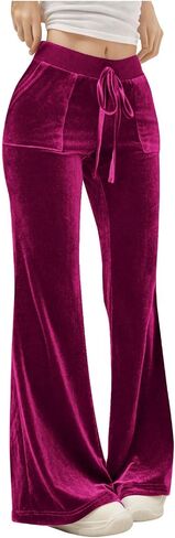 Hvyesh Velvet Pants Women Lounge Comfy Womens Velour Flare Pants Casual Pants Wide Leg High Waisted Drawstring with Pockets in Kuwait