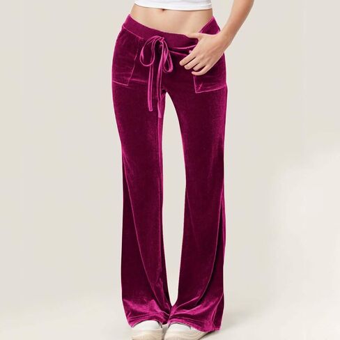 Hvyesh Velvet Pants Women Lounge Comfy Womens Velour Flare Pants Casual Pants Wide Leg High Waisted Drawstring with Pockets in Kuwait