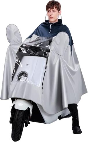 Waterproof Cycling Raincoat - Hooded Rain Poncho for Bike, Ebike, Motorcycle, and Mobility Scooter - Windproof Unisex Rain Cape(Black Grey,3XL) in Saudi Arabia