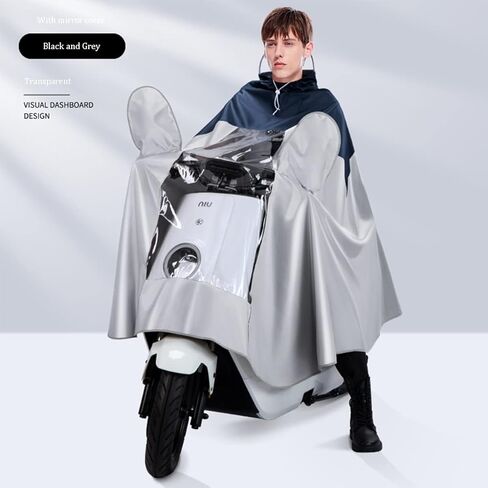 Waterproof Cycling Raincoat - Hooded Rain Poncho for Bike, Ebike, Motorcycle, and Mobility Scooter - Windproof Unisex Rain Cape(Black Grey,3XL) in Saudi Arabia