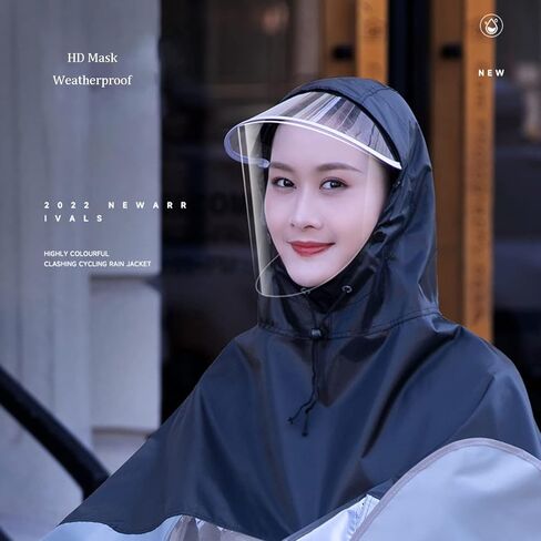 Waterproof Cycling Raincoat - Hooded Rain Poncho for Bike, Ebike, Motorcycle, and Mobility Scooter - Windproof Unisex Rain Cape(Black Grey,3XL) in Saudi Arabia