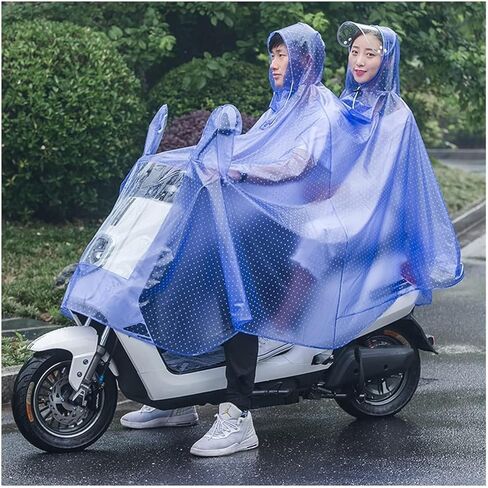 معطف واق من مقاوم للماء - معطف واقٍ من الأمطار - PVC مقنّع مقنعين للدراجة ، Ebike ، دراجة نارية ، وسكوتر التنقل - Cape Rain Rain للجنسين (Sky Blue ، Double) in Saudi Arabia