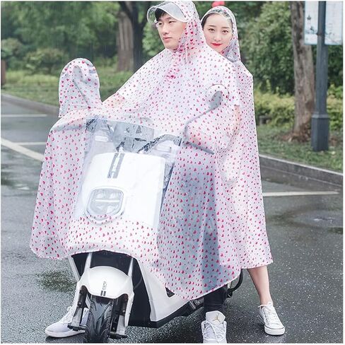 معطف واق من مقاوم للماء - معطف واقٍ من الأمطار - PVC مقنّع مقنعين للدراجة ، Ebike ، دراجة نارية ، وسكوتر التنقل - Cape Rain Rain للجنسين (قلوب حمراء ، مزدوجة) in Saudi Arabia