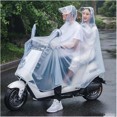 معطف واق من مقاوم للماء - معطف واقٍ من الأمطار - PVC مقننه مقنعين للدراجة ، Ebike ، دراجة نارية ، وسكوتر التنقل - Cape Rain Cape للجنسين (أبيض ، مزدوج) in Saudi Arabia