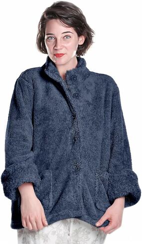 سترة سرير La Cera Women's Fleece - 100 ٪ من البوليستر ، ومربى زر ، والأكمام الطويلة ، والجيوب الأمامية ، والنمط الصلب in Saudi Arabia