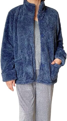 سترة سرير La Cera Women's Fleece - 100 ٪ من البوليستر ، ومربى زر ، والأكمام الطويلة ، والجيوب الأمامية ، والنمط الصلب in Saudi Arabia
