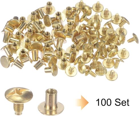 100set Round Flat Head Screws Buttons 5/16" Metal Stud Screw Rivets for DIY Leather Craft Bookbinding, Bronze in Saudi Arabia