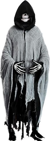 غريم ريبر أزياء هالوين الرعب مع غطاء محرك السيارة للرجال خمر مخيفة مخيفة مدمن مخدرات ، والقفازات الجمجمة والهيكل العظمي in Kuwait