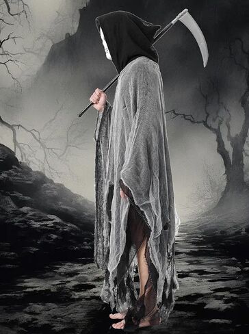 غريم ريبر أزياء هالوين الرعب مع غطاء محرك السيارة للرجال خمر مخيفة مخيفة مدمن مخدرات ، والقفازات الجمجمة والهيكل العظمي in Kuwait