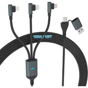 كابل USB C بطول 20 قدمًا لسلك شاحن iPhone - 4 في 1 USB A/C إلى USB C/ كابل Lightning لهاتف iPhone 15، Galaxy S23، 60 وات شحن سريع ومزامنة بيانات MFi معتمد من النايلون المضفر كابل USB C طويل جدًا 20 قدمًا in Kuwait