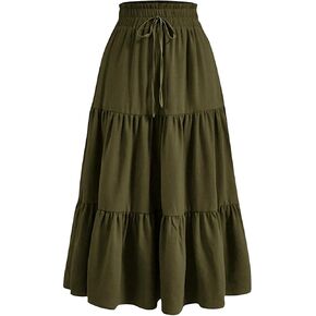 Boho Skirts for Women 2025 Summer Trendy Floral Flowy Maxi Skirt Elastic High Waist Tiered A-Line Beach Dress in Kuwait