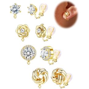 Besteel CZ Clip على الأقراط نساء - أقراط غير مثقبة للمعايين - الأذنين الحساسة للآذان الحاسوبة الصغيرة الزركونيا الزورق قلب مربعة مربعة تويست أقراط مزيفة مجموعة الزفاف/الرقص in Kuwait