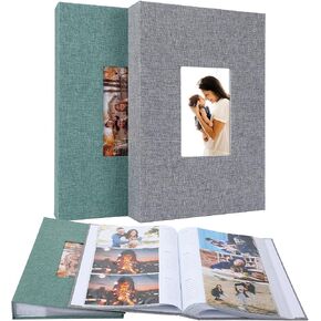 [2 Pack] Cokiyaya Photo Album, For 4×6, 3.5×5, 3×4, With 200 Pockets, Self Adhesive Inner Pages, Linen Cover, For Family Wedding Anniversary (Gray,Green) in Saudi Arabia