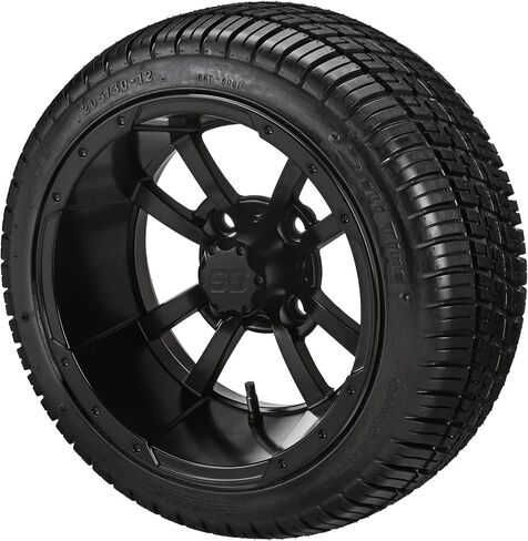 RM CART 12 "Maltese Cross Matte Black في 205/30-12 Deli Tyres (مجموعة من 4) ، و Club Car Car & Ezgo ، وإطارات عربة الجولف وعجلات التحرير والسرد in Kuwait