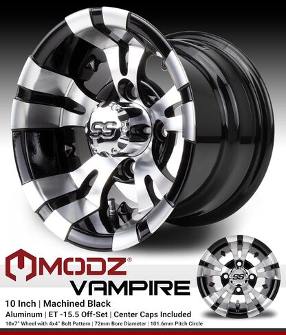 Modz® Vampire Machined Black 10 "عجلات عربة الجولف و Arisun Cruze (205/50-10) DOT LOW PLIFT GOLF TIRES COMBO - مجموعة من 4 in Kuwait