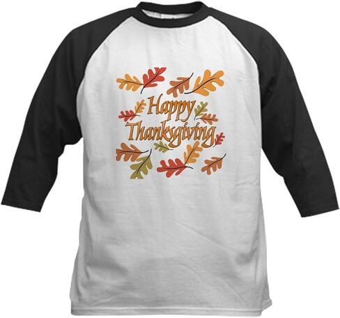 CafePress Happy Thanksgiving Kids Baseball Jersey Kids Cotton Baseball Jersey, 3/4 Raglan Sleeve Shirt in Saudi Arabia
