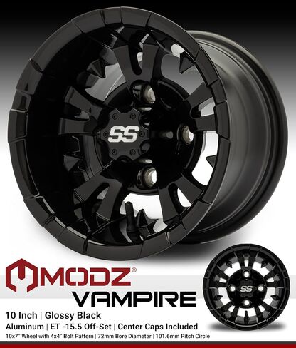 Modz® Vampire Machined Black 10 "عجلات عربة الجولف و Arisun Cruze (205/50-10) DOT LOW PLIFT GOLF TIRES COMBO - مجموعة من 4 in Kuwait