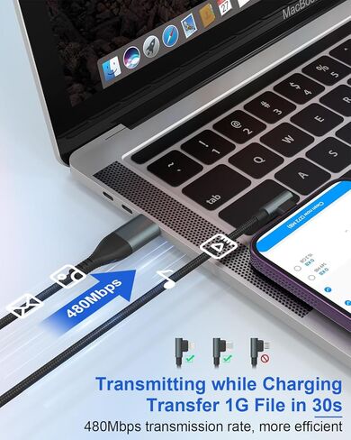 كابل USB C بطول 20 قدمًا لسلك شاحن iPhone - 4 في 1 USB A/C إلى USB C/ كابل Lightning لهاتف iPhone 15، Galaxy S23، 60 وات شحن سريع ومزامنة بيانات MFi معتمد من النايلون المضفر كابل USB C طويل جدًا 20 قدمًا in Kuwait