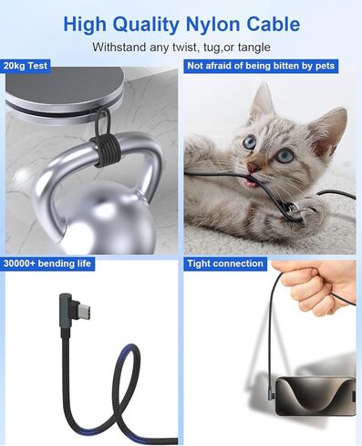 كابل USB C بطول 20 قدمًا لسلك شاحن iPhone - 4 في 1 USB A/C إلى USB C/ كابل Lightning لهاتف iPhone 15، Galaxy S23، 60 وات شحن سريع ومزامنة بيانات MFi معتمد من النايلون المضفر كابل USB C طويل جدًا 20 قدمًا in Kuwait