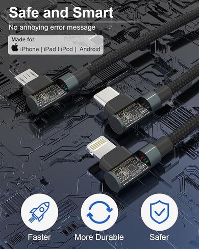 كابل USB C بطول 20 قدمًا لسلك شاحن iPhone - 4 في 1 USB A/C إلى USB C/ كابل Lightning لهاتف iPhone 15، Galaxy S23، 60 وات شحن سريع ومزامنة بيانات MFi معتمد من النايلون المضفر كابل USB C طويل جدًا 20 قدمًا in Kuwait