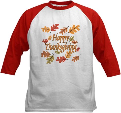CafePress Happy Thanksgiving Kids Baseball Jersey Kids Cotton Baseball Jersey, 3/4 Raglan Sleeve Shirt in Saudi Arabia