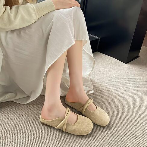 Womens Mary Jane Flats,Slip on Non-Slip Slippers with Closed Toe,Female Lady Girl Summer Walking Casual Soft Portable Comfortable Backless Travel Dressy Mule Clogs Shoes Indoor Outdoor in Saudi Arabia