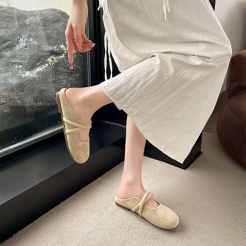 Womens Mary Jane Flats,Slip on Non-Slip Slippers with Closed Toe,Female Lady Girl Summer Walking Casual Soft Portable Comfortable Backless Travel Dressy Mule Clogs Shoes Indoor Outdoor in Saudi Arabia