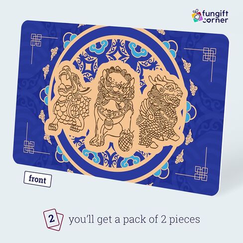 Three Celestial Guardians Amulet Feng Shui Card, Fu Dogs, Chi Lin, Pi Yao, Symbol of Protection, Feng Shui Gift, Pocket-Sized Talisman Card, New Chinese Year Gifts, Made in USA (2 Pack) in Saudi Arabia
