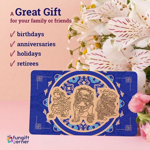 Three Celestial Guardians Amulet Feng Shui Card, Fu Dogs, Chi Lin, Pi Yao, Symbol of Protection, Feng Shui Gift, Pocket-Sized Talisman Card, New Chinese Year Gifts, Made in USA (2 Pack) in Saudi Arabia
