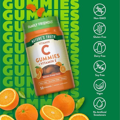 Nature's Truth Vitamin C Gummies | 50 Count | with Vitamin E | Orange Flavor | Vegan, Non-GMO & Gluten Free Supplement in Saudi Arabia