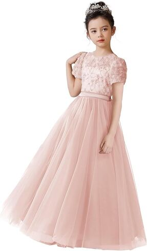 Dideyttawl Flower Girls Dress 3D تطريز الدانتيل النفيث Tulle Satin Bow Bow Bel in Kuwait