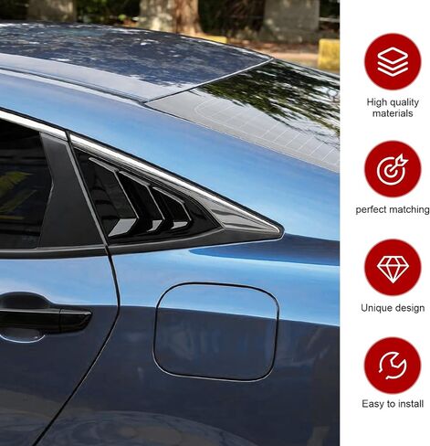 2 PCS Rear Side Window Louver Cover, Racing Style Rear Side Window Blinds Decorate Cover, Civic Modified Accessories, Compatible with Civic Sedan 2016-2021 (Black) in Saudi Arabia
