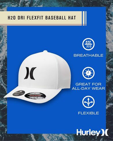قبعة بيسبول Hurley H20 Dri One & Only Flexfit للرجال، مقاس كبير-X-Large، أبيض/أسود 2 in Saudi Arabia