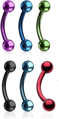 16G 316L Surgical Steel PVD Neon Anodized 16G Externally Threaded 3mm Ball Curved Barbell Eyebrow Ring Daith Rook Earring Piercing Jewelry 5/16" 8mm in Saudi Arabia