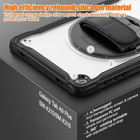 غطاء واقٍ لجهاز Galaxy Tab A9+ Tablet 11"، جراب Samsung Tab A9 Plus متين مقاوم للصدمات مع حزام يد/مسند لهاتف SM-X210/X215/X216-CronflowerBlue in Kuwait