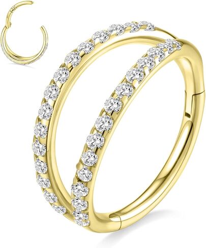 GAGABODY 14K Solid Gold Conch Double Hoop Earring CZ Conch Piercing Jewelry Helix Earring Hoop Double Open Stack Nose Rings Hoop Yellow Gold Septum Rings 16g Tragus Cartilage Hinged Lip Rings in Saudi Arabia