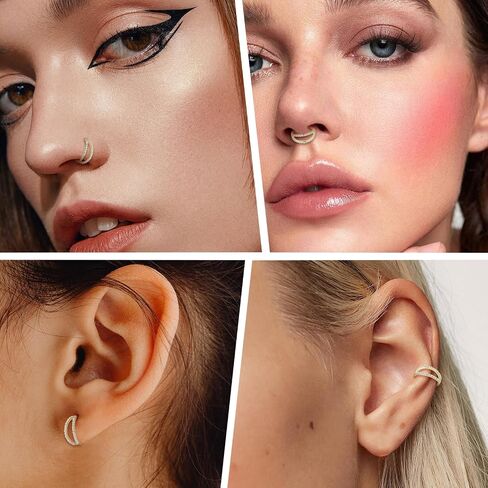 GAGABODY 14K Solid Gold Conch Double Hoop Earring CZ Conch Piercing Jewelry Helix Earring Hoop Double Open Stack Nose Rings Hoop Yellow Gold Septum Rings 16g Tragus Cartilage Hinged Lip Rings in Saudi Arabia